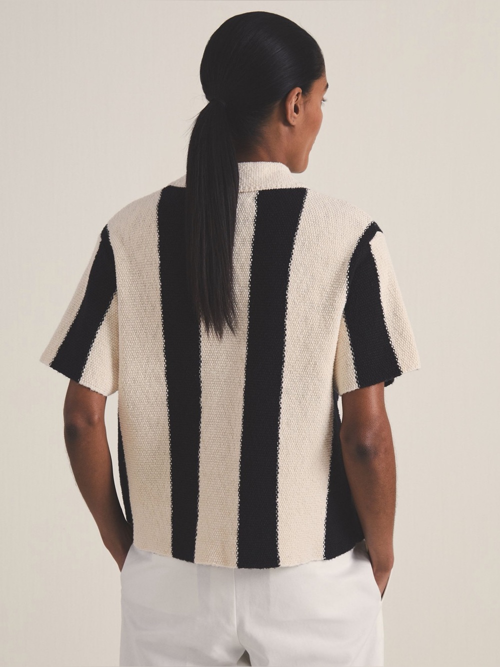 NWT Reiss | Les 100 Ciels Stripe Knit Shirt in Black/Ivory - Picture 2 of 8
